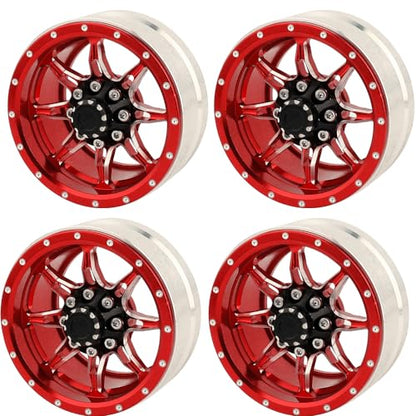 1.9 inch Metal Beadlock Wheel Rims Hubs for Axial SCX10 I II III 90046 SCX10 PRO Capra TRX4 RC4WD D90 1/10 RC Rock Car Crawler Upgrade Part (red) - color: Red
