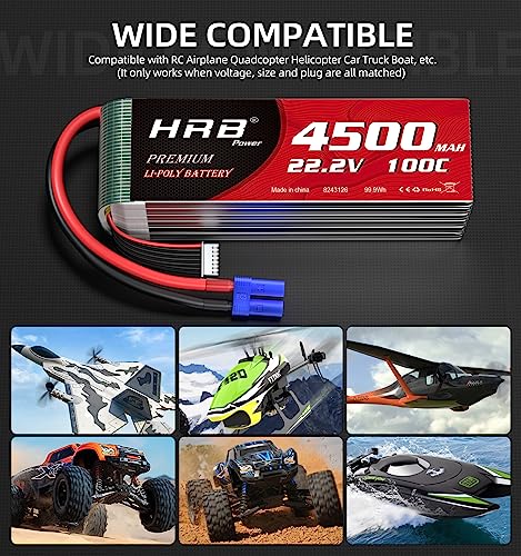 HRB 2PCS 6S Lipo Battery EC5 4500mAh 100C 22.2V RC Lipo Battery Compatible with RC Car RC Airplane RC Truck RC Boat