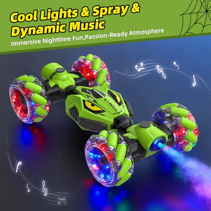 VisionX Unique 4WD High Speed RC Cars, Gesture Sensing Remote Control | Outdoor Toys for Kids Ages 6 7 8 9 10 11 12 Year Old, Double‑Sided Driving RC Drift Car, 360° Rotating Stunt Car Toys - color: Green