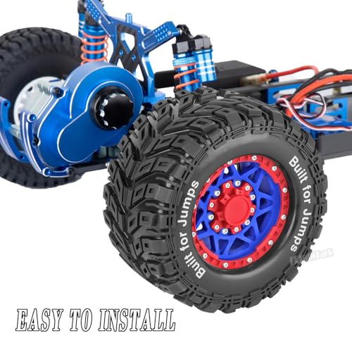 RC Truck Tires 12mm/14mm/17mm Hex RC Wheels and Tires for 1/10 Big Rock Granite Vortek/Stampede Rustler Hoss/L0s1 Rc 4wd,RC Monster Truck Car Wheel 4Pcs,Blue Red - color: Blue Red - (12mm/14mm/17mm Hex)