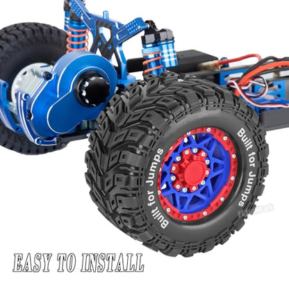 RC Truck Tires 12mm/14mm/17mm Hex RC Wheels and Tires for 1/10 Big Rock Granite Vortek/Stampede Rustler Hoss/L0s1 Rc 4wd,RC Monster Truck Car Wheel 4Pcs,Blue Red - color: Blue Red - (12mm/14mm/17mm Hex)