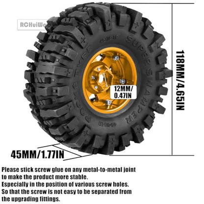 1.9 Beadlock rc Tires Wheels for 1/10 TRX4 TRX6 SCX10 90046 AX103007 Gen8 Gen7 D90 VS4-10 MST CFX RC Crawler,1.9 Wheels and Tires Alloy Aluminium Rims w/Rubber Tyres,Gold - color: Gold(4pcs)