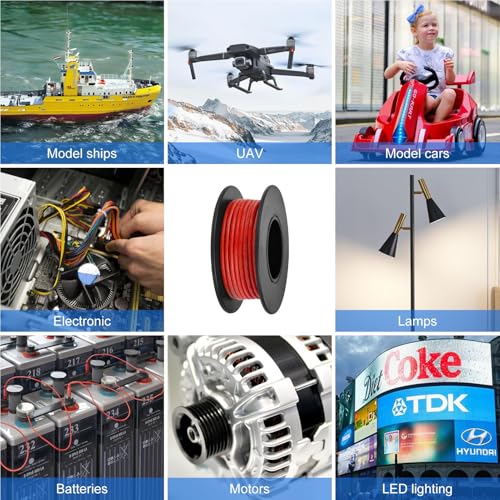 18 AWG Stranded Wire Spool, 16.5ft Silicone Electrical Tinned Copper Wire, 18 Gauge Flexible Red Black Cable Hook Up Wire Kit for DIY, Automotive, Home, and Power Wiring - size: 16.5FT 2 Colors, style: 18AWG