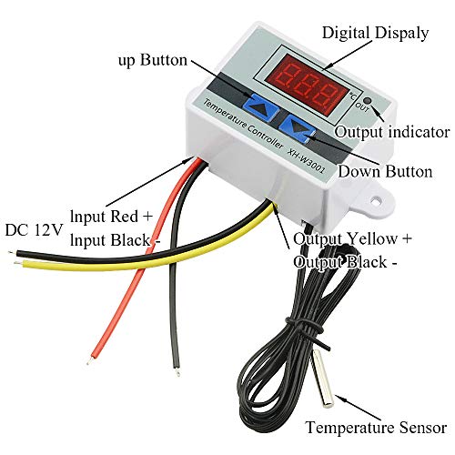 XH-W3001 DC 12V 10A Microcomputer Digital Temperature Controller Digital Display Thermostat Control Switch and NTC 10K Thermistor Sensors Digital Temperature Probe (12V 120W)
