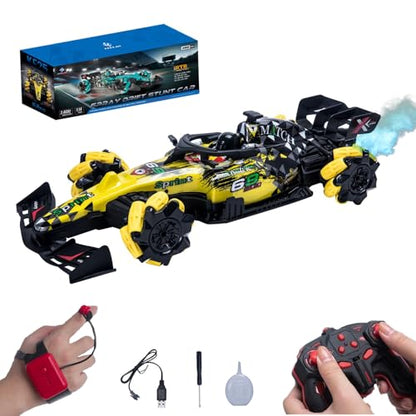 Remote Control Car, Gesture Sensing RC Stunt Car with Spray, 1:14 Scale 4WD 2.4GHz 360° Rotating Drift RC Cars (Yellow) - color: Yellow, size: 1 Battery