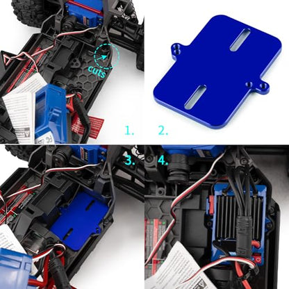 Electronic Mount Plate ESC Receiver Tray for Tra-xxas Mini Maxx | 4WD RTR Brushless Monster Truck 1/16 RC Car Upgrades Aluminum Blue - color: Blue