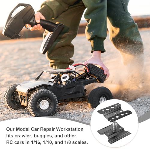 MECCANIXITY 1 Set RC Car Work Stand Lift Lower Aluminum Repair Workstation 360 Degree Rotation with Black Screw Tray and Screw Box for 1/8 1/10 1/16 Scale RC Car Crawler Truck Vehicle (Black) - color: Black