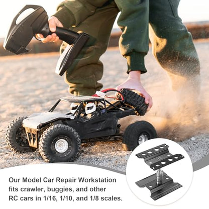 MECCANIXITY 1 Set RC Car Work Stand Lift Lower Aluminum Repair Workstation 360 Degree Rotation with Black Screw Tray and Screw Box for 1/8 1/10 1/16 Scale RC Car Crawler Truck Vehicle (Black) - color: Black