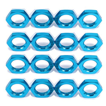 Aluminum 17mm Wheel Nut Thread 1.0mm for 1/7 1/8 RC Model Car ARRMA 6s HSP Redcat Himoto Monster Trucks Off Road Buggy Upgraded Parts 16 pcs/Set (Blue) - color: Blue
