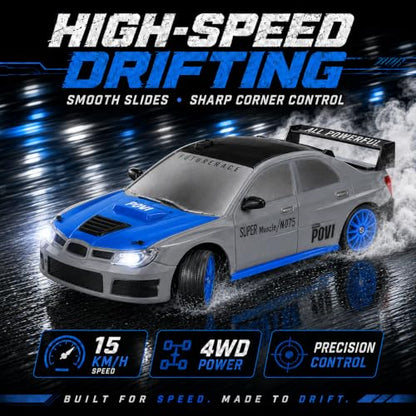 Liberty Imports RC Drift Car 1/24 2.4GHz 4WD Remote Control Sport Racing On-Road Vehicle with LED Light, Batteries and Drift Tires (Style 1) - style: Silver