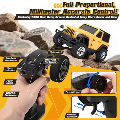 [2026 Upgrade 1/36 Mini RC Crawler, 4WD Micro Off Road Truck | Yellow Micro RC Crawler, 1/36 RC Crawler Mini RC Truck Toys for Ages 8-14, Birthday Gifts for Boys Girls, RTR 2.4GHz - color: Yellow