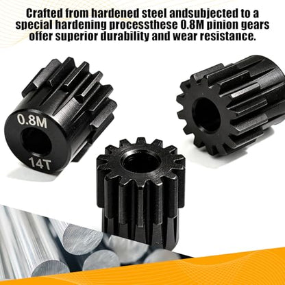 3-Pack Steel Metal 0.8M 5mm Pinion Motor Gear Sets 14T Compatible with HPI Kyosho Losi Axial Tamiya 1/8 1/10 RC Car Monster Truck Buggy, 0.8 Module Gear for Traxxsa Arrma - style: 3Pcs 14T