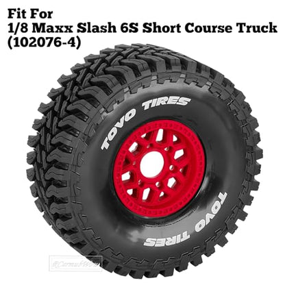 RC Wheels and Tire for 1/8 Maxx Slash 6S Short Course Truck(102076-4),All-Terrain Rubber Tyres w/Foam Insert,Replacement for #10272,Red - color: Red(4pcs)