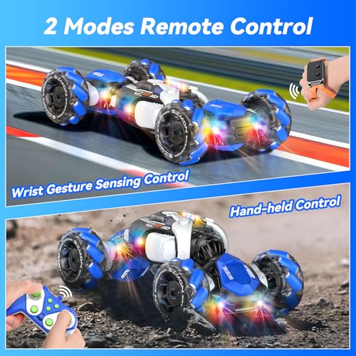 Nicella Remote Control Car, RC Toys Gifts for 6 7 8 9 10 11 12 Year Old Boys Girls - 360° Rotating 4WD Gesture Sensing RC Sunt Car with Lights & Music - Cool Birthday Gifts for Kids - color: Blue