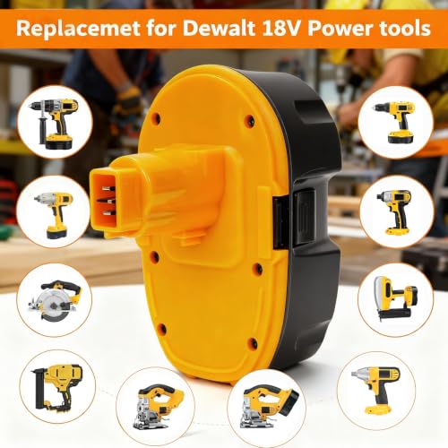 Upgraded 18V Replacement Battery for Dewalt 18V XRP Type Tools 2-Pack | 5.0Ah Ni-MH Battery Compatible with DC9096, DC9071, DE9096 DE9098 ,DW9071, DW9095, DW9096 Power Tools & Chargers