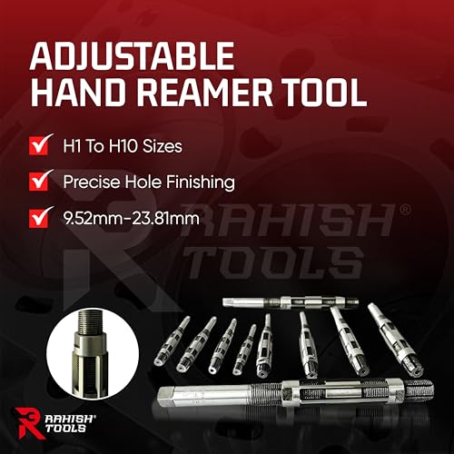 Adjustable Hand Reamer H1-H10 for Metal & Wood Repairs, 3/8" to 15/16" | Carbon Steel Construction, Straight Flutes, 9.52-23.81mm Capacity, Expandable Blades, Bore Sizing, Hole Finishing Tool - size: H1 to H10 - 10Pcs