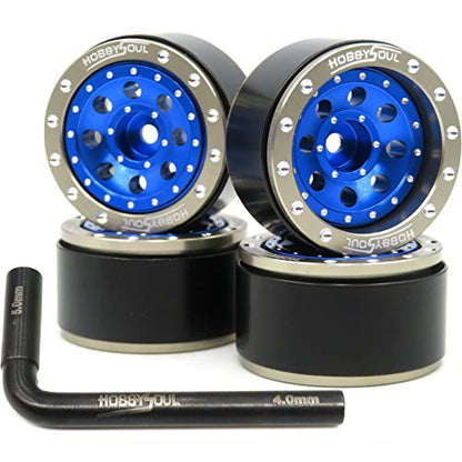 Adjustable Offset 1.0 Beadlock Wheels Rims Champagne Blue Color, Positive & Negative Heavy 21g/Rim for Axial SCX24 90081 Other 1/24 RC Micro Crawler, (4-Pack) - color: Champagne & Blue