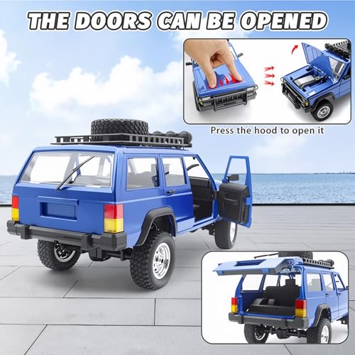 Goolsky RC Rock Crawler, 1:12 Scale Remote Control Car, 4WD Off Road RC Truck, 2.4Ghz All Terrains Climbing Vehicle, RC Car with LED Lights for Adults, Include 2 Batteries (Blue) - color: Blue