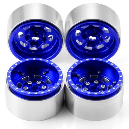 MORLORDY 4PCS Aluminum 1.9" Beadlock Wheel Rims for Most 1/10 RC Crawlers SCX10 90046, SCX10 I II III, TRX4, TRX6, CCO1, RC-4WD, D90, Wraith 90018, RR10 90048, 90053, RBX10, VS4-10, Gen7 8 (Blue) - color: Blue