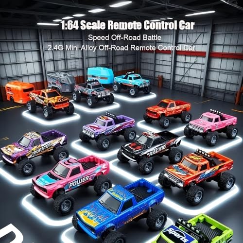 1/64 Scale Alloy RC Car 2.4GHZ Off-Road Remote Control Car with Trailer Three Speed Adjustment Small RC Truck Gifts for Christmas Day Birthday (C-HB10 Red) - style: C-HB10 Red