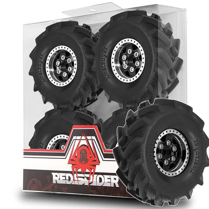 REDSPIDER 1.0 Beadlock Wheels and MUD Tires Set for 1/24 1/18 RC Crawler Car SCX24 TRX4M FCX24M FCX18 TRX4M UTB18 (Black) - color: Black