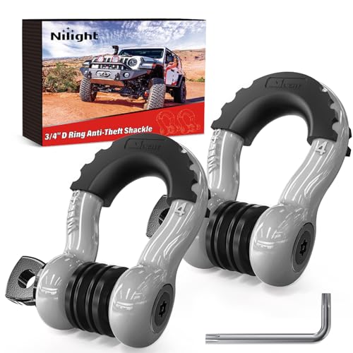 Nilight 3/4" D Ring Anti-Theft Shackle Tow Hook Jeep Truck SUV ATV UTV | Off Road Recovery Gear 19T 41,887 lbs Break Strength 4.75T WLL Rust-Resistant Anti-Rattle Isolators Heavy Duty Grey 2pack - color: Grey 3/4" w/Anti-Theft Shackle, size: Shackle