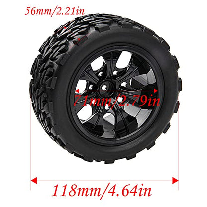 12mm Hub 4.64''OD Rubber Tires & Wheel Rim w/Foam Compatible with 1/10 Scale Traxxas Slash HPI HSP Volcano ExceedRC Infinitive Off-Road Car Monster Truck (Style 1) - style: Style 1