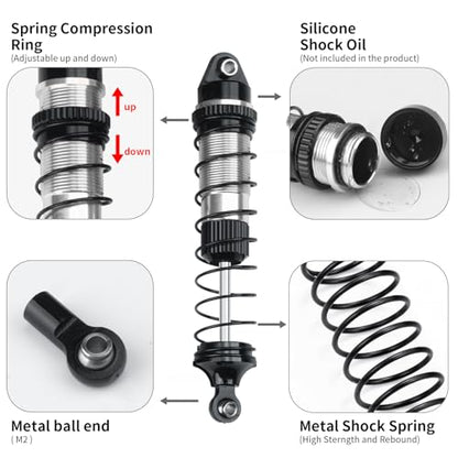 LSG 4Pcs Aluminum RC Shock Absorber Threaded Shocks for 1/18 LOSI Mini LMT 4x4 Brushed Monster Truck RTR Suspension Damper Upgrades Parts (Silver) - color: Silver