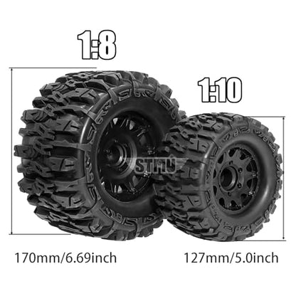 STMU 1/8 RC Truck Tires and 17mm Hex Wheels Rims Rubber Buggy Tyres for 1:8 Scale Off Road Truck Car Kaiju Tmaxx E-Revo 3.3 Arrma Kraton 6S Typhon 3S Traxxas Maxx HPI Redcat (2PC-RC Tires Wheel)