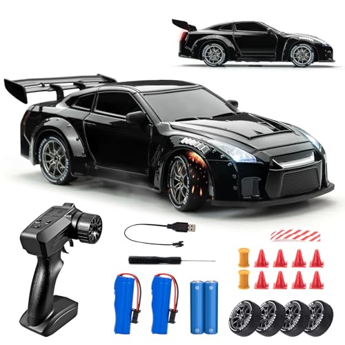 1/24 4WD RC Drift Car, 2.4GHz 20KM/H High Speed Remote Control Racing Car with Drifting Tires, Gift for Kids Adults - color: Black