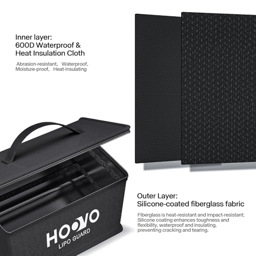 HOOVO Lipo Bag, Fireproof and Explosionproof LiPo Battery Bags | Large Capacity LiPo Guard Safe Pouch Adjustable for 10 - Cell LiPo Storage & Charge (10.6"x 6.7" x 6.7")