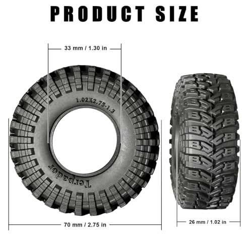 1.3 Crawler Tires 70 * 26mm All Terrain Super King Trekker Rubber Soft Sticky Tyres for 1/18 1/24 Axial SCX24 AX24 FCX24 Ultimate RC Car XC-1 RTR CR-18P EVO Rc Model Upgrade Kits（4 Pcs）