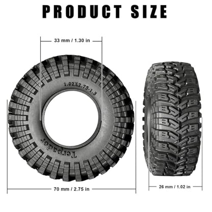 1.3” All Terrain RC Tires 70 * 28mm for TRX4M SCX24 Micro Crawlers (4-Pack) | High-grip Soft Sticky Rubber Tyres (Foam Insert) for Mud/Rock Climbing Fit 1/18 TRX4M High Trail & 1/24 AX24 FCX24 RC Trucks