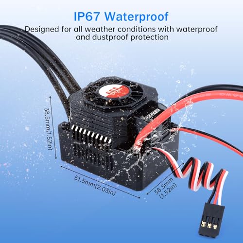Surpass Hobby 60A Brushless ESC Waterproof Electronic Speed Controller for 1/10 RC Car Truck Off-Road - size: 60A, style: 60A ESC
