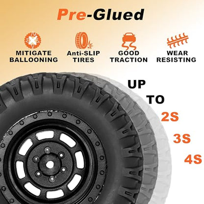 12mm Hex RC Wheels and Tires for 1/14 Hyper Go H14BM Tires and Wheels for 1/10 Scale Traxxas RC Short Course Truck Riaario Amoril Mini RC Truck Tires Wheels PreGlued 4PCS