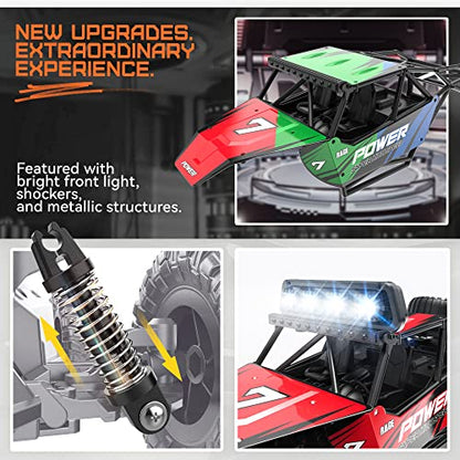 BEZGAR RC Cars for Boys - 1:14 Off Road RC Truck with LED Headlight | 2.4GHz steady wireless signal, shock-absorbing suspension, bright front lamp, fun toy for kids & adult beginners - color: Red