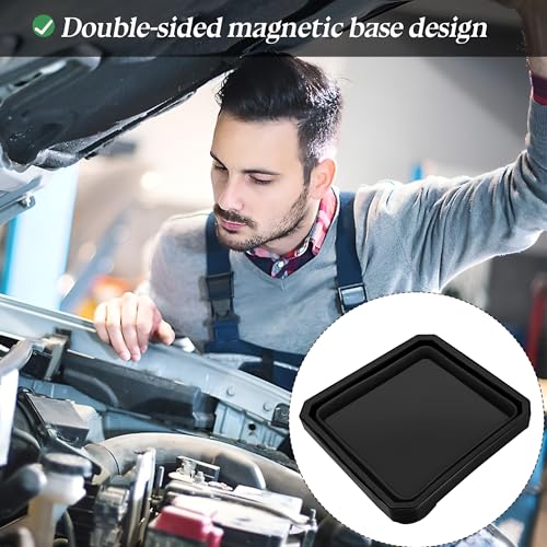 Collapsible Magnetic Parts Tray Set, Silicone Foldable Square Tool Bowls for Screw, Nuts & Small Metal Parts, Dual-Sided Magnet Base Auto Tool Organizer, Universal for Vehicles (Black) - color: Black