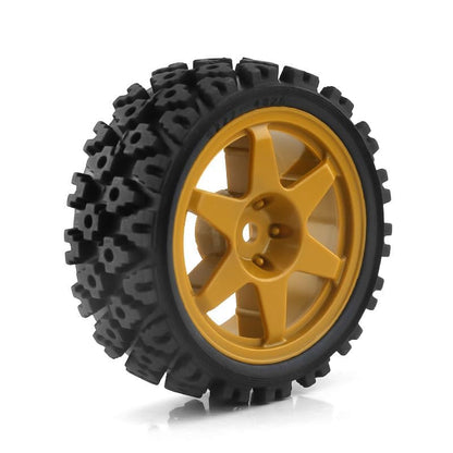 Levigo RC Buggy Rubber Mud Rally Tires Wheel Compatible With Tamiya 1/10 TT01/TT02/XV-01 /HPI RS4 RC Upgrade Spoke Black Tyres