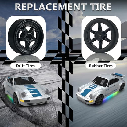 Remote Control Car RC Drift Car 2.4GHz 1:24 4WD 15KM/H High Speed Racing Sport Car with LED Lights Drifting Tire Racing Sport Toy for Adults Boys Girls Kids Gift - color: Gray