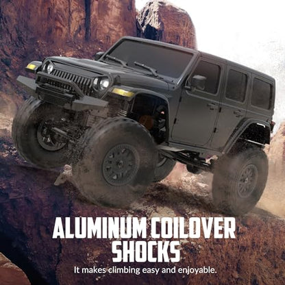FLYCOLOR 1/24 RC Rock Crawler 4WD All Terrain Climbing Truck RTR Black | Metal Gear Full Ball Bearing LED Headlight 2 Batteries 40min Hobby Grade Waterproof Offroad Monster Truck Remote Control Car - color: Black
