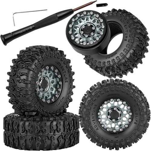 1.3" Beadlock Wheels Tires Set Aluminum Alloy w/Metal Steel Ring for TRX4M SCX24 FCX24 Ascent-18 1/18 1/24 RC Crawler Upgrade Parts,RCarmubWow 1.3 Beadlock Wheels and Tires,4pcs,Titanium - color: Titanium(4pcs)