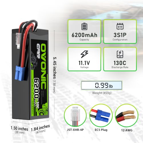 OVONIC 3S LiPo Battery 6200mAh 11.1V 130C RC Battery with EC5 Connector