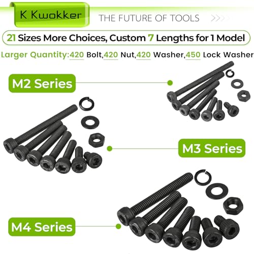 Hex Socket Metric Bolt Assortment, 1713Pcs M2 M3 M4 | 21 Sizes 4mm–30mm Length; 12.9 Alloy Steel, Zinc Plated; Includes Screws, Nuts & Washers and Hex Bits for Machinery Repair - size: A. M2 M3 M4