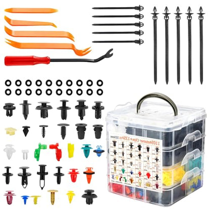 1240PCS Car Push Retainer Clips & Fasteners Kit – 32 Universal Sizes Nylon Bumper Fenders Push Pins Rivets, Plastic Door Panel Clips with 10 Cable Ties&5 Fastener Removal Tools for Ford Honda(1240PCS) - size: 1240PCS