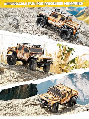 1:8 RC Cars for Adults – 4x4 Remote Control Car, Rugged Brushed Motor Electric Off-Road RC Rock Crawler with 2-Speed Transmission, Army Green All-Terrain RC Trucks, Ready-to-Run RTR Set