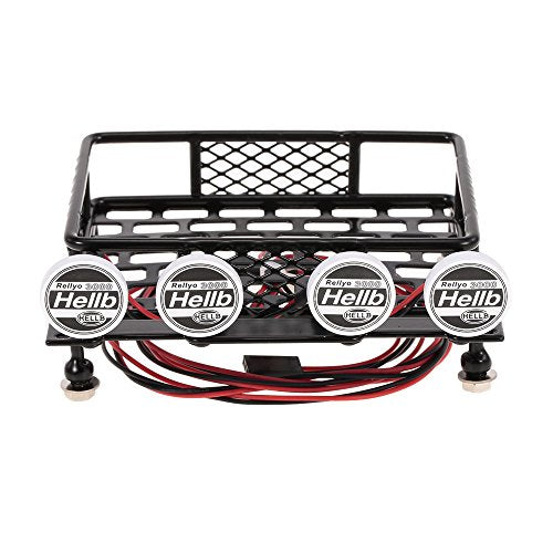 mewmewcat Roof Rack Luggage Carrier with Light Bar for 1/10 RC Crawler Axial SCX10 D90 110 TRAX4 HSP RC Car Parts