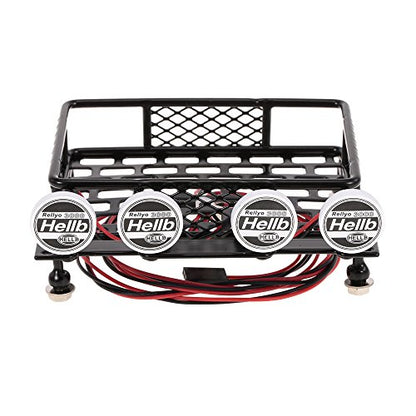 mewmewcat Roof Rack Luggage Carrier with Light Bar for 1/10 RC Crawler Axial SCX10 D90 110 TRAX4 HSP RC Car Parts