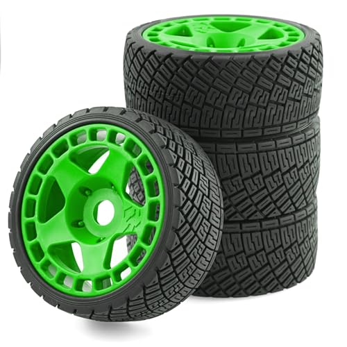 1/8 1/7 RC On Road Tires And Hard Plastic Rally Racing Wheels 17mm Hex Touring Tyres OD 3.94'' For 1:8 1:7 Street Drift Car ARRMA Losi Kyosho GT2 W10 Tamiya HPI WR8 HSP 4PCS (Green) - color: Green