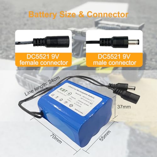 KBT 12V 2400mAh Rechargeable Li-ion Battery, DC5521 Male Connector, Replacement Battery Pack with Charger Compatible with 12V Device RC Car, Boat, Robot, DIY, LED Light Strip, CCTV Camera - style: 2.4Ah DC5521 plug