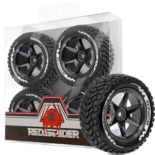 REDSPIDER Aluminum Alloy 1/10 On-Road Rally Wheel Tires 2.95" OD 12mm Hex for 1/10 Tamiya TT01 TT02 XV02 XV01 WLtoys HSP Kyosho WR8 RedCat Sakura HPI (Black) - color: Black